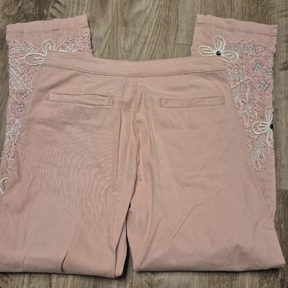 Impulse California Women's Pink Embroidered Floral Jacket Pant Set Size Small/6 - Picture 9 of 9